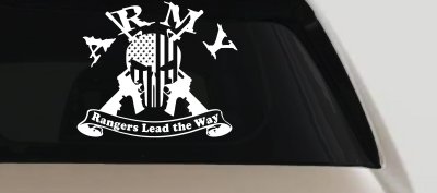 ARMY Rangers Lead the Way Punisher Skull US American Flag Crossed AR15 Guns Military Car or Truck Window Vinyl Decal Sticker
