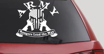ARMY Rangers Lead the Way Punisher Skull US American Flag Crossed AR15 Guns Military Car or Truck Window Vinyl Decal Sticker