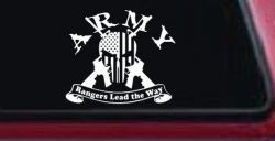 ARMY Rangers Lead the Way Punisher Skull US American Flag Crossed AR15 Guns Military Car or Truck Window Decal Sticker