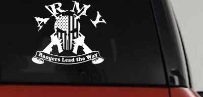 ARMY Rangers Lead the Way Punisher Skull US American Flag Crossed AR15 Guns Military Car or Truck Window Vinyl Decal Sticker