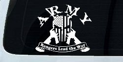 ARMY Rangers Lead the Way Punisher Skull US American Flag Crossed AR15 Guns Military Car or Truck Window Decal Sticker
