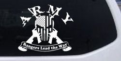 ARMY Rangers Lead the Way Punisher Skull US American Flag Crossed AR15 Guns Military Car or Truck Window Decal Sticker