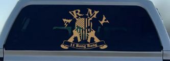 ARMY 11 Bang Bang Punisher Skull US American Flag Crossed AR15 Guns Military Car or Truck Window Decal Sticker (Light Brown)
