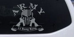 ARMY 11 Bang Bang Punisher Skull US American Flag Crossed AR15 Guns Military Car or Truck Window Vinyl Decal Sticker (Telegrey)