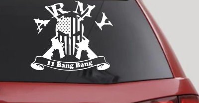 ARMY 11 Bang Bang Punisher Skull US American Flag Crossed AR15 Guns Military Car or Truck Window Vinyl Decal Sticker