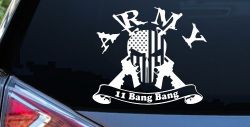 ARMY 11 Bang Bang Punisher Skull US American Flag Crossed AR15 Guns Military Car or Truck Window Decal Sticker