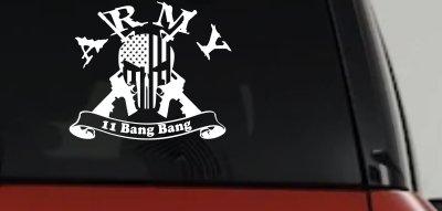 ARMY 11 Bang Bang Punisher Skull US American Flag Crossed AR15 Guns Military Car or Truck Window Vinyl Decal Sticker