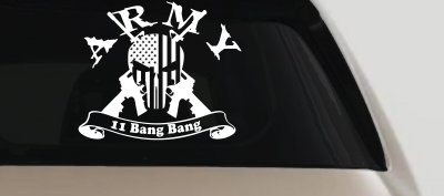 ARMY 11 Bang Bang Punisher Skull US American Flag Crossed AR15 Guns Military Car or Truck Window Vinyl Decal Sticker