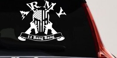 ARMY 11 Bang Bang Punisher Skull US American Flag Crossed AR15 Guns Military Car or Truck Window Vinyl Decal Sticker