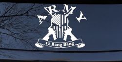 ARMY 11 Bang Bang Punisher Skull US American Flag Crossed AR15 Guns Military Car or Truck Window Decal Sticker