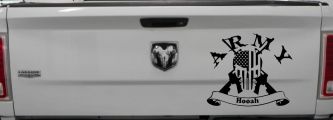 ARMY Hooah Punisher Skull US American Flag Crossed AR15 Guns Military Car or Truck Window Decal Sticker (Black)