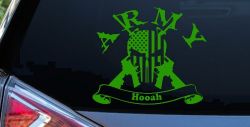 ARMY Hooah Punisher Skull US American Flag Crossed AR15 Guns Military Car or Truck Window Vinyl Decal Sticker (Lime)