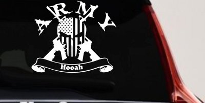 ARMY Hooah Punisher Skull US American Flag Crossed AR15 Guns Military Car or Truck Window Vinyl Decal Sticker