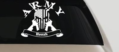 ARMY Hooah Punisher Skull US American Flag Crossed AR15 Guns Military Car or Truck Window Vinyl Decal Sticker