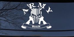 ARMY Hooah Punisher Skull US American Flag Crossed AR15 Guns Military Car or Truck Window Decal Sticker