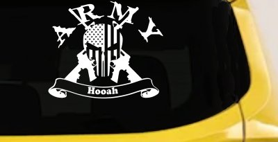 ARMY Hooah Punisher Skull US American Flag Crossed AR15 Guns Military Car or Truck Window Vinyl Decal Sticker