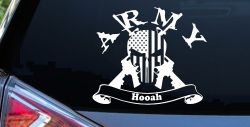 ARMY Hooah Punisher Skull US American Flag Crossed AR15 Guns Military Car or Truck Window Decal Sticker