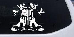 ARMY Hooah Punisher Skull US American Flag Crossed AR15 Guns Military Car or Truck Window Decal Sticker