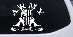 ARMY Hooah Punisher Skull US American Flag Crossed AR15 Guns Military Car or Truck Window Decal Sticker