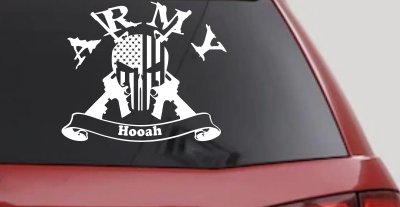 ARMY Hooah Punisher Skull US American Flag Crossed AR15 Guns Military Car or Truck Window Vinyl Decal Sticker
