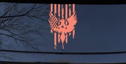 Worn Tattered American US Flag With Eagle Country Car or Truck Window Decal Sticker (Coral)