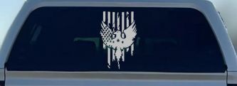 Worn Tattered American US Flag With Eagle Country Car or Truck Window Vinyl Decal Sticker (Light Gray)