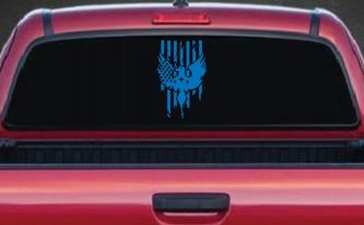 Worn Tattered American US Flag With Eagle Country Car or Truck Window Decal Sticker (Sky Blue)