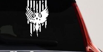 Worn Tattered American US Flag With Eagle Country Car or Truck Window Vinyl Decal Sticker
