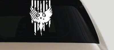 Worn Tattered American US Flag With Eagle Country Car or Truck Window Vinyl Decal Sticker