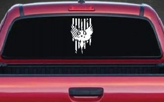 Worn Tattered American US Flag With Eagle Country Car or Truck Window Decal Sticker