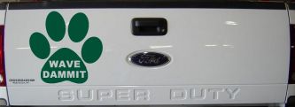 Dog or Cat Paw Print Wave Dammit Car or Truck Window Decal Sticker (Dark Green)