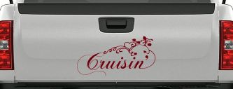 Cruisin With Swirl Hearts and Vines Car or Truck Window Vinyl Decal Sticker (Burgundy)
