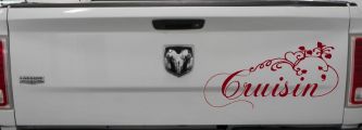 Cruisin With Swirl Hearts and Vines Car or Truck Window Vinyl Decal Sticker (Burgundy)