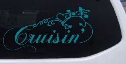 Cruisin With Swirl Hearts and Vines Car or Truck Window Vinyl Decal Sticker (Turquoise Blue)