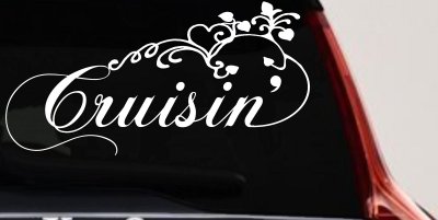Cruisin With Swirl Hearts and Vines Car or Truck Window Vinyl Decal Sticker