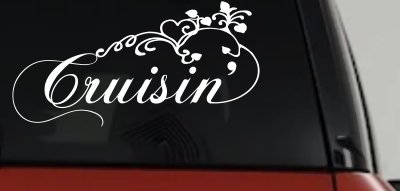 Cruisin With Swirl Hearts and Vines Car or Truck Window Vinyl Decal Sticker