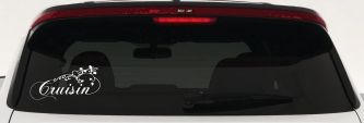 Cruisin With Swirl Hearts and Vines Car or Truck Window Vinyl Decal Sticker (White)