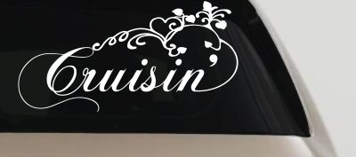 Cruisin With Swirl Hearts and Vines Car or Truck Window Vinyl Decal Sticker