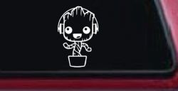 Baby Groot Dancing With Headphones Car or Truck Window Decal Sticker