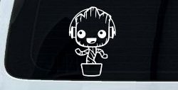 Baby Groot Dancing With Headphones Car or Truck Window Decal Sticker