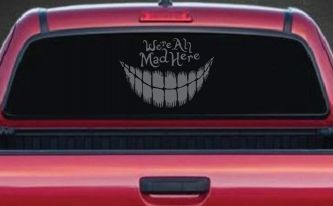 We're All Mad Here Cheshire Cat Wonderland Car or Truck Window Vinyl Decal Sticker (Silver)