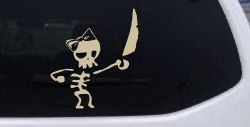 Cute Pirate Girl Skeleton with Sword and Hair Bow Skulls Car or Truck Window Vinyl Decal Sticker (Desert Sand)