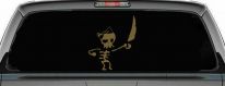 Cute Pirate Girl Skeleton with Sword and Hair Bow Skulls Car or Truck Window Vinyl Decal Sticker (Gold)