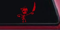 Cute Pirate Girl Skeleton with Sword and Hair Bow Skulls Car or Truck Window Vinyl Decal Sticker (Red)