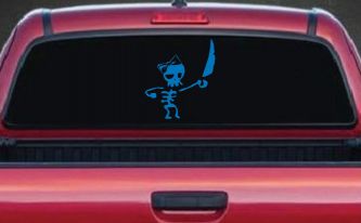 Cute Pirate Girl Skeleton with Sword and Hair Bow Skulls Car or Truck Window Decal Sticker (Sky Blue)