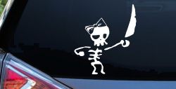 Cute Pirate Girl Skeleton with Sword and Hair Bow Skulls Car or Truck Window Decal Sticker