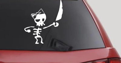Cute Pirate Girl Skeleton with Sword and Hair Bow Skulls Car or Truck Window Vinyl Decal Sticker