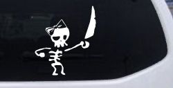 Cute Pirate Girl Skeleton with Sword and Hair Bow Skulls Car or Truck Window Decal Sticker