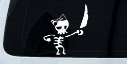 Cute Pirate Girl Skeleton with Sword and Hair Bow Skulls Car or Truck Window Decal Sticker