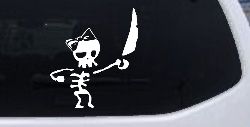 Cute Pirate Girl Skeleton with Sword and Hair Bow Skulls Car or Truck Window Decal Sticker